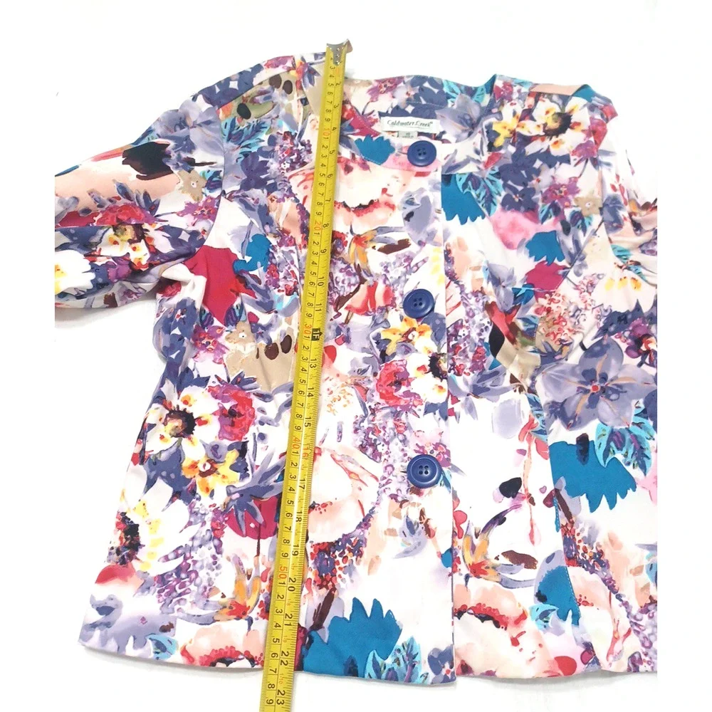 Coldwater Creek Women's Colorful Floral Button Jacket Blazer Sz 10 Unlined